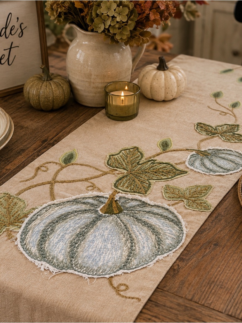 Noble Excellence Pumpkin Runner 14 x 72 Embroidered Fall Thanksgiving
